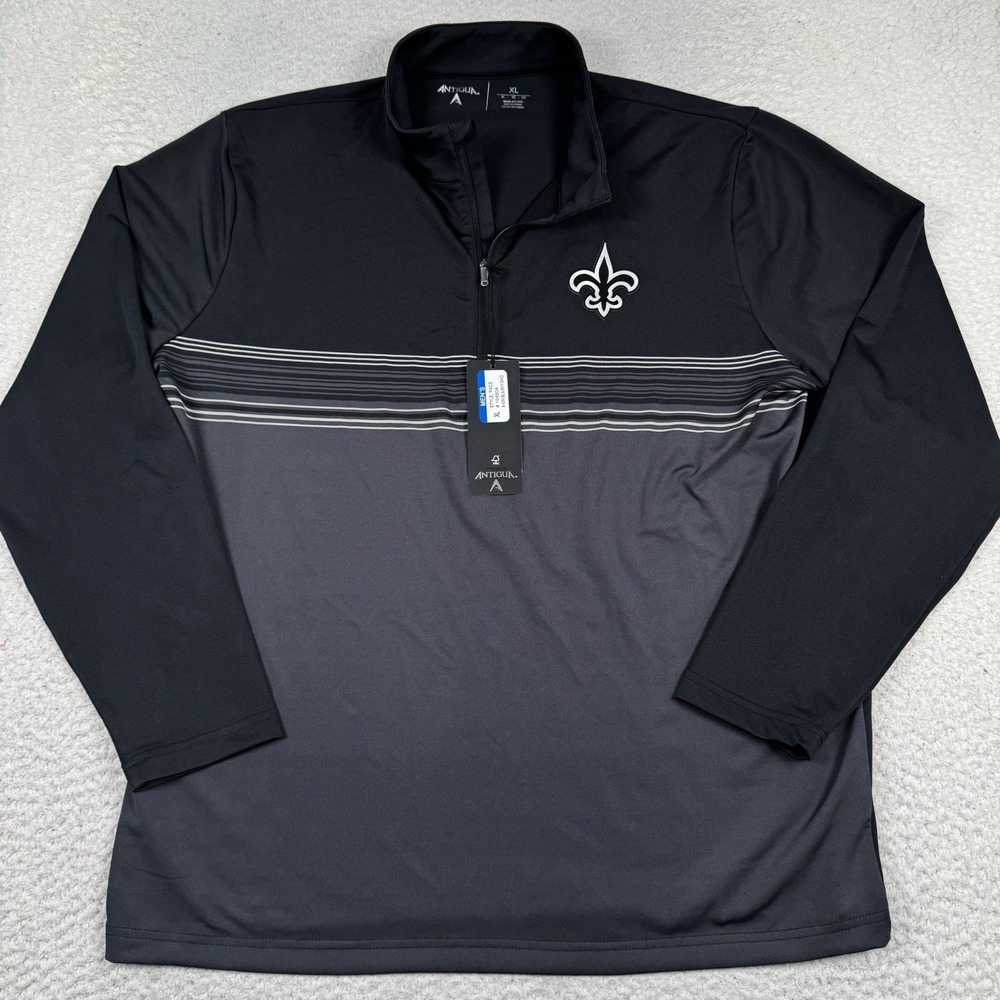 New Orleans Saints Golf Pullover Men's XL Antigua Pace Performance 1/4 Zip Black
